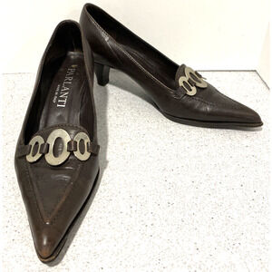 Parlanti mid heel pumps Italian shoes brown leather silver buckle details EU 34